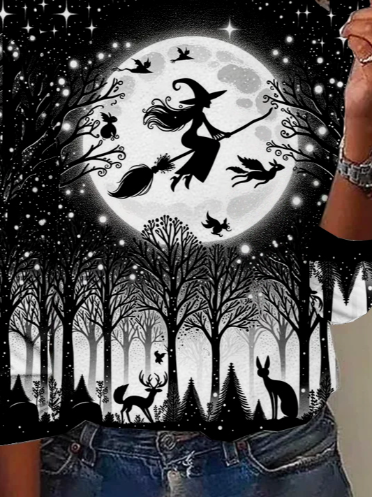 Damen Langarm T-Shirts T-Shirt Frühling/Herbst Halloween Jersey Rundhals Urlaub Ausgehen Lässig Oberteile Schwarz