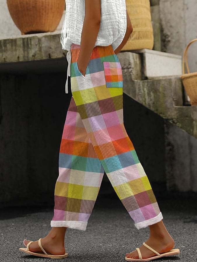 Damen Kariert Lang Hose Lässig Frühling/Herbst Hose