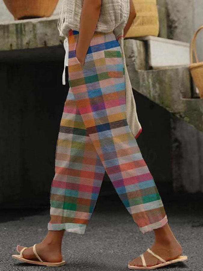 Damen Kariert Lang Hose Lässig Frühling/Herbst Hose