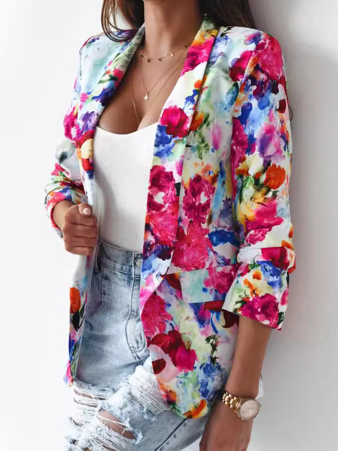 Damen Frühling/Herbst Oberbekleidung Lässig Geblümt Langarm Schalkragen Regelmäßig Blazer