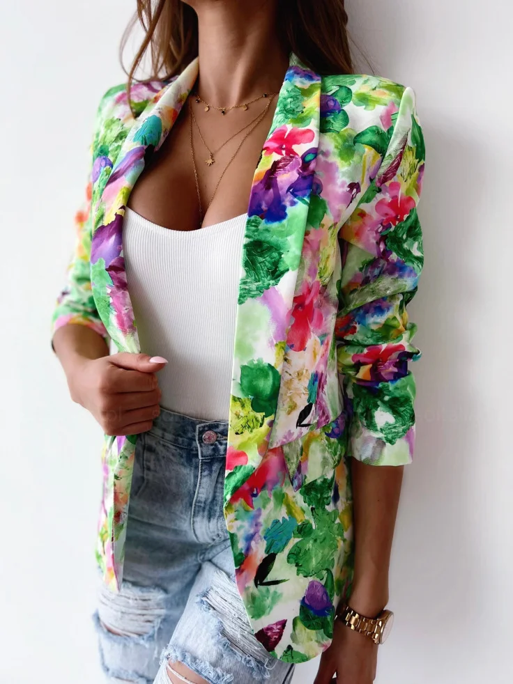 Damen Frühling/Herbst Oberbekleidung Lässig Geblümt Langarm Schalkragen Regelmäßig Blazer