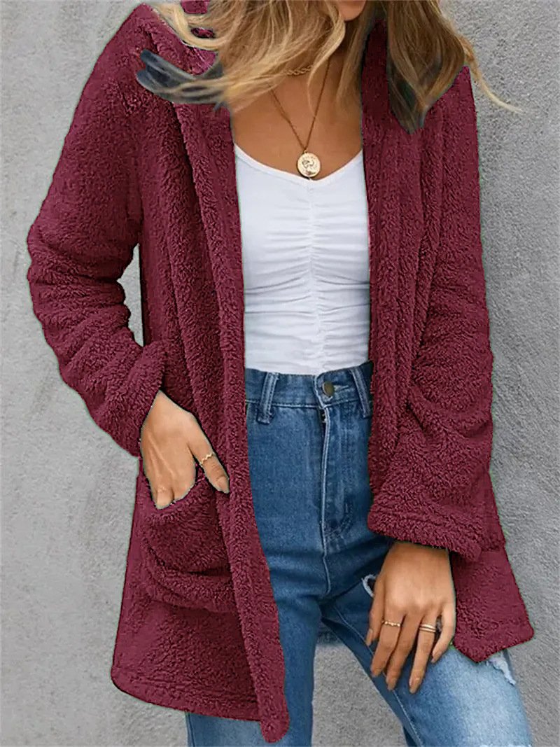 Damen Frühling/Herbst Oberbekleidung Lässig Fluff/Granular-Fleece-Stoff Reißverschluss Unifarben Langarm Kapuze Jacke