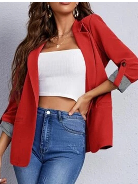 Damen Frühling/Herbst Oberbekleidung Lässig Farbblock Langarm Regelmäßig Blazer