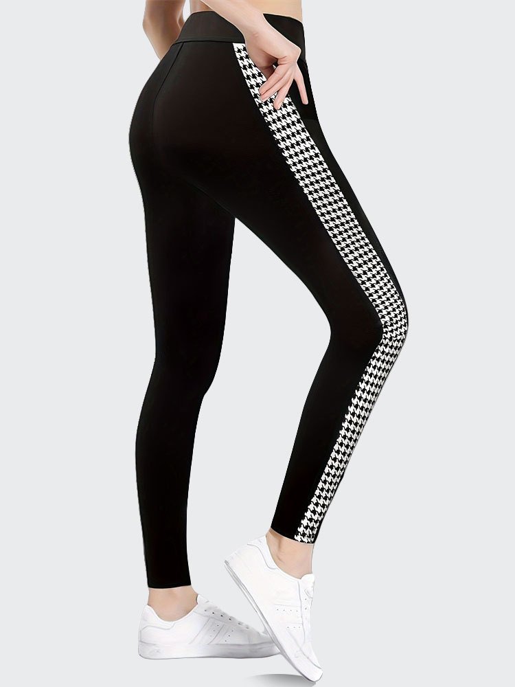 Damen Lässig Hahnentritt Alle Jahreszeiten Lang Leggings