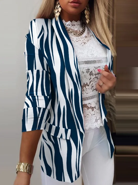 Damen Frühling/Herbst Oberbekleidung Lässig Geometrisch Langarm Regelmäßig Blazer