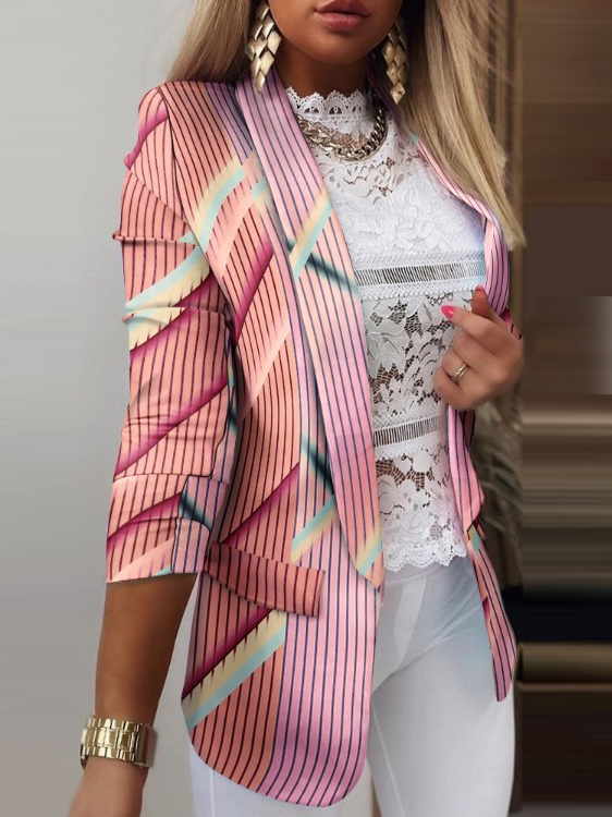 Damen Frühling/Herbst Oberbekleidung Lässig Geometrisch Langarm Regelmäßig Blazer