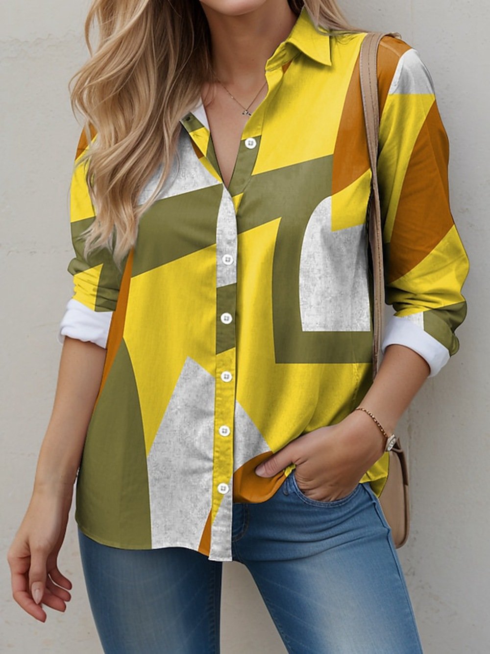 Damen Kurzarm Bluse Sommer Geometrisch Stickerei Baumwolle Leinen Hemdkragen Täglich Ausgehen Lässig Oberteile