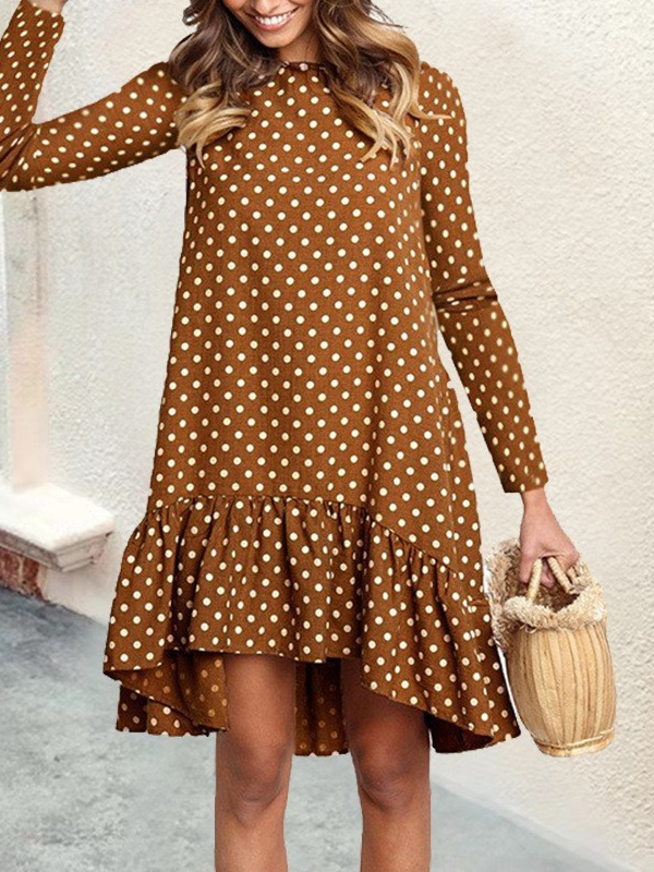 Damen Langarm Frühling/Herbst Polka Dots Kleid Rollkragen Täglich Ausgehen Lässig Mini H-Linie