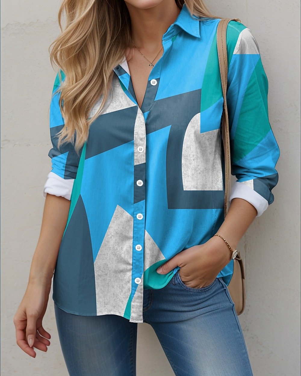 Damen Kurzarm Bluse Sommer Geometrisch Stickerei Baumwolle Leinen Hemdkragen Täglich Ausgehen Lässig Oberteile