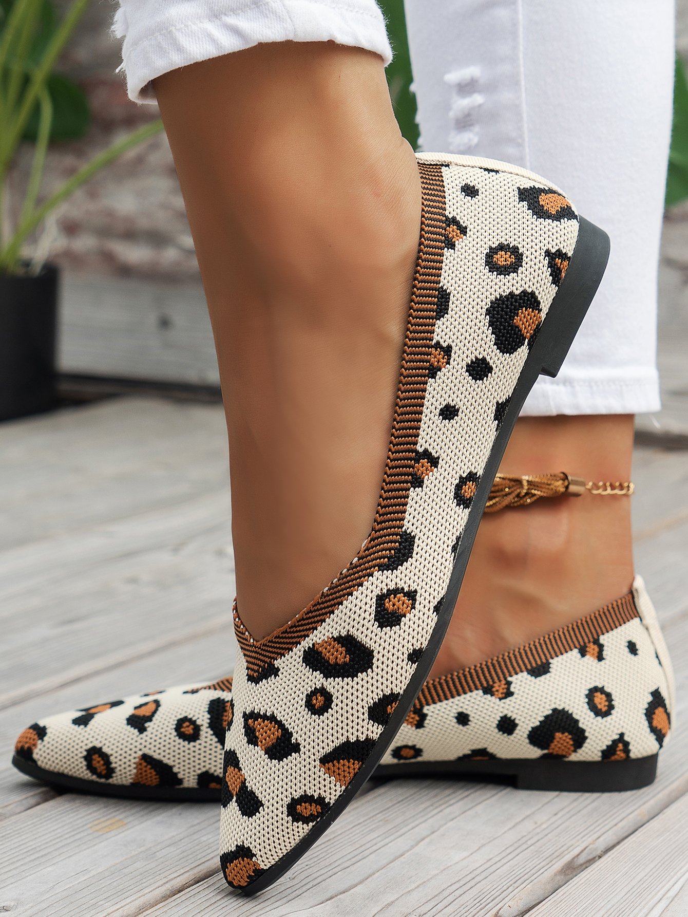 Alle Jahreszeiten Textil Lässig Leopard Flache Schuhe