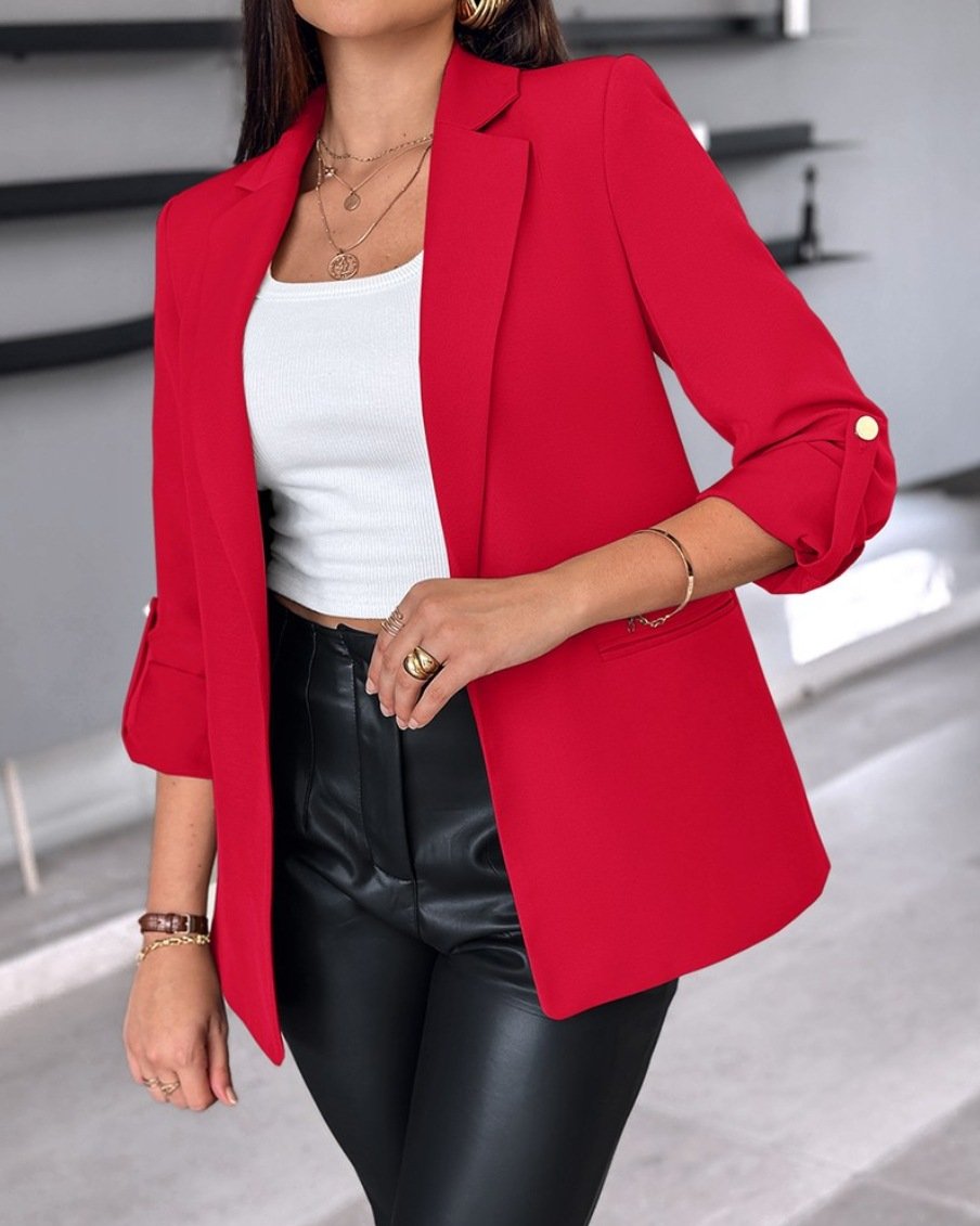 Damen Frühling/Herbst Oberbekleidung Lässig Unifarben Langarm Regelmäßig Blazer