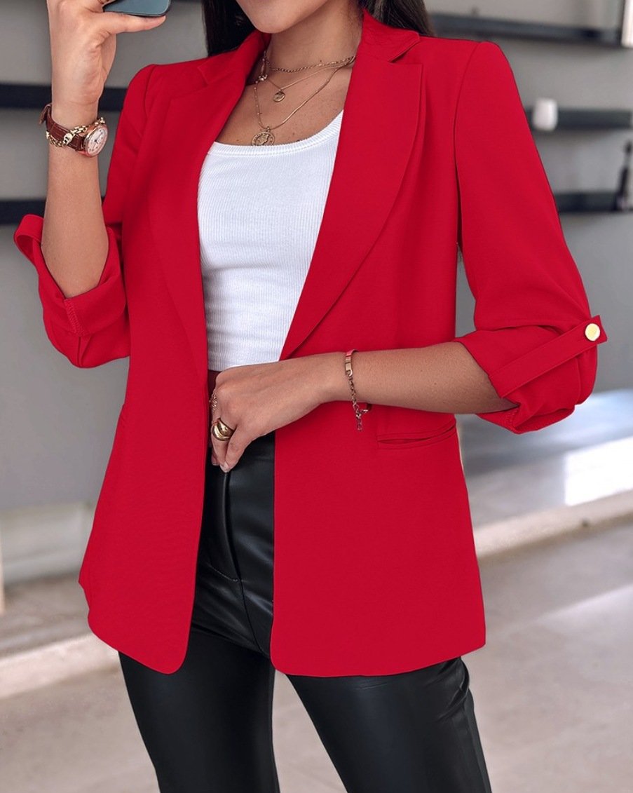 Damen Frühling/Herbst Oberbekleidung Lässig Unifarben Langarm Regelmäßig Blazer