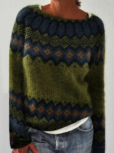 Pullover Damen Frühling/Herbst Ethnisch Lässig Langarm Rundhals Garn/Wollgarn