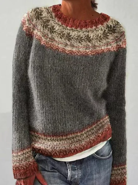 Pullover Damen Frühling/Herbst Ethnisch Lässig Langarm Rundhals Garn/Wollgarn