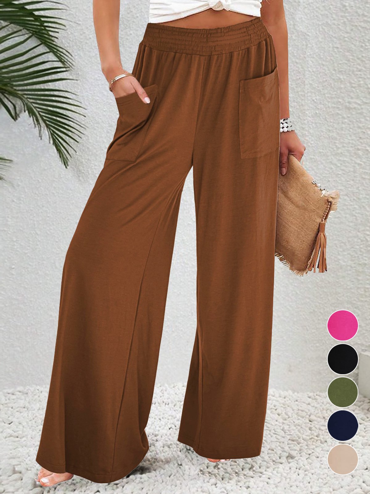 Damen Hose Elastische Taille Gerade Hosen Täglich Ausgehen Lässig Tasche Patchwork Unifarben Frühling/Herbst Hose