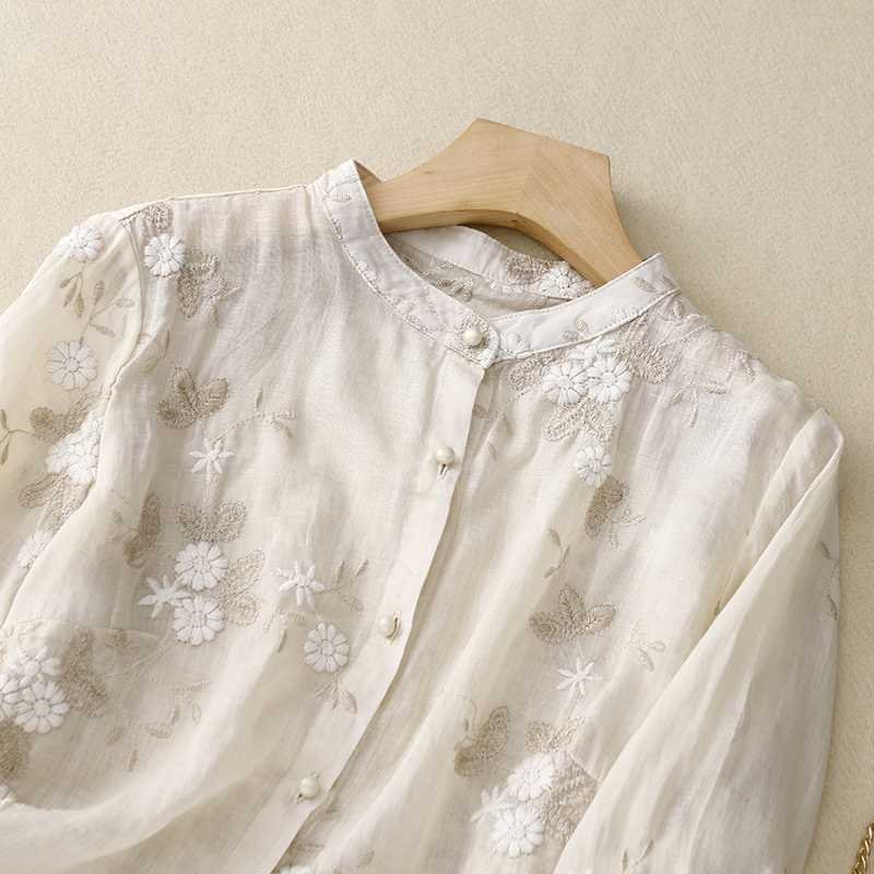 Damen Stickmuster Langarm Bluse Frühling/Herbst Stehkragen Täglich Lässig Oberteile