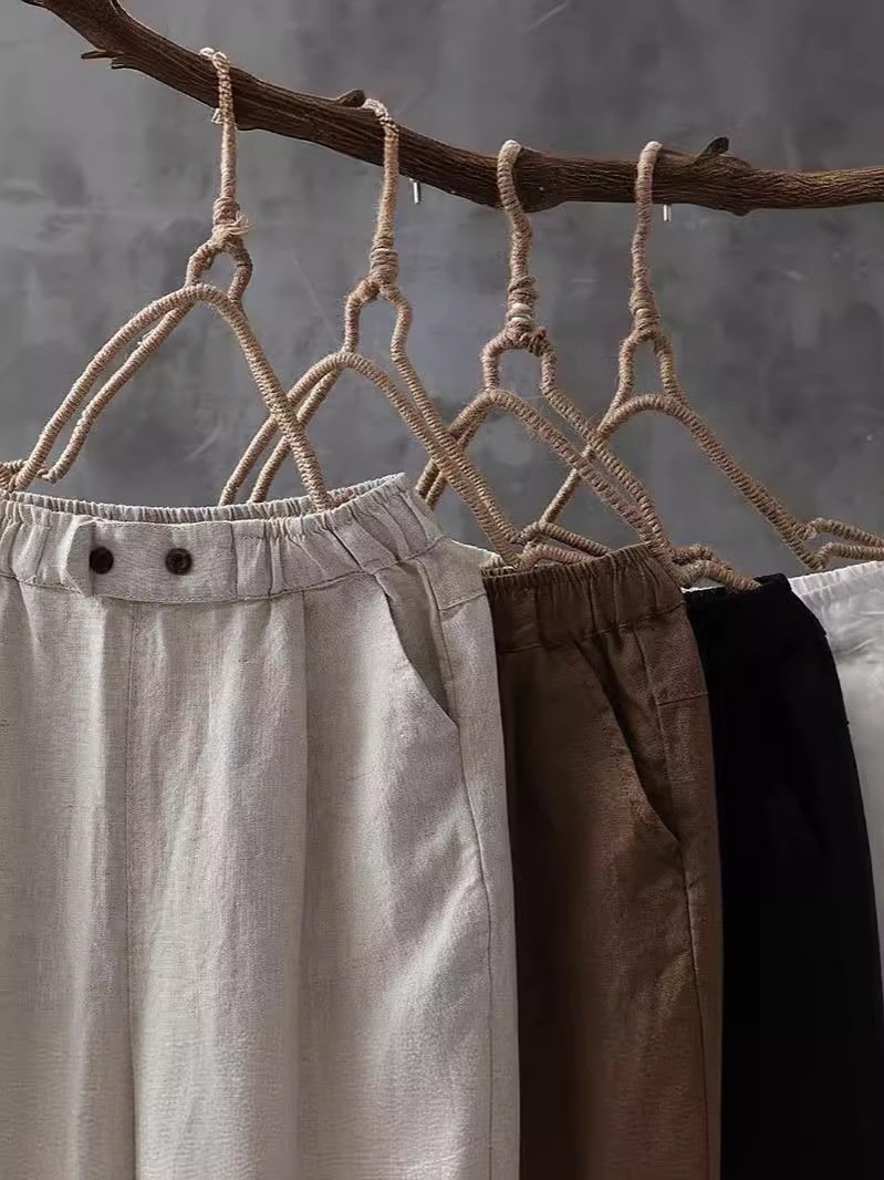 Damen Hose Täglich Ausgehen Lässig Baumwolle Leinen Unifarben Frühling/Herbst Hose
