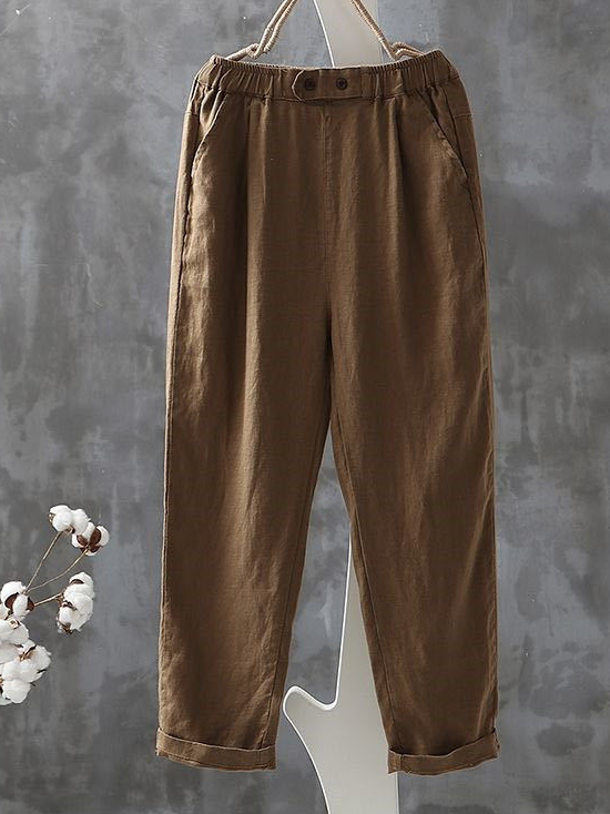 Damen Hose Täglich Ausgehen Lässig Baumwolle Leinen Unifarben Frühling/Herbst Hose