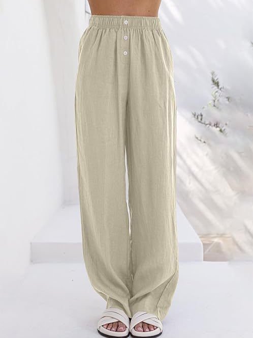 Damen H-Linie Gerade Hosen Täglich Ausgehen Hose Lässig Schnalle Baumwolle Leinen Unifarben Frühling/Herbst Hose