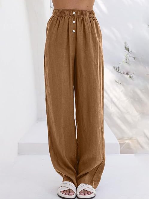 Damen H-Linie Gerade Hosen Täglich Ausgehen Hose Lässig Schnalle Baumwolle Leinen Unifarben Frühling/Herbst Hose