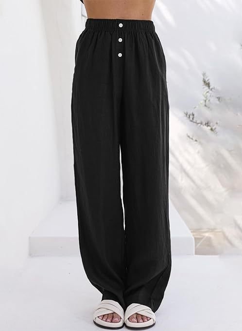 Damen H-Linie Gerade Hosen Täglich Ausgehen Hose Lässig Schnalle Baumwolle Leinen Unifarben Frühling/Herbst Hose