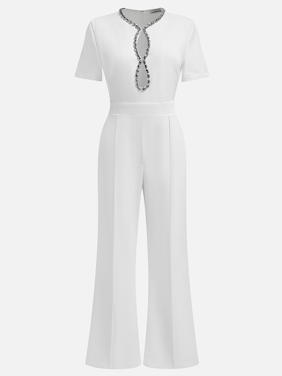 Unifarben Perlen Regelmäßige Passform Urban Rundhals Jumpsuit für Damen