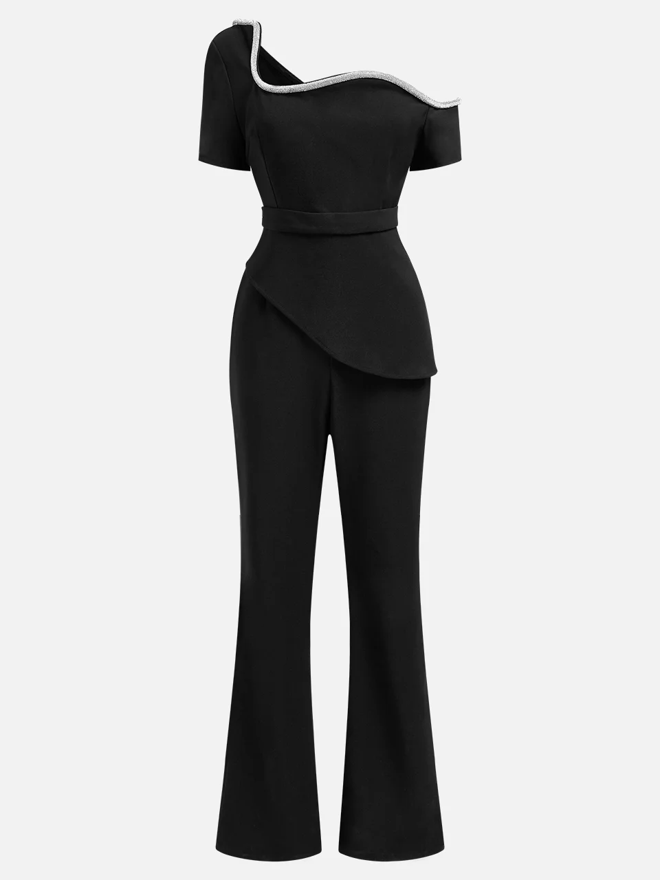 Unifarben Urban Regelmäßige Passform Asymmetrisch Jumpsuit für Damen