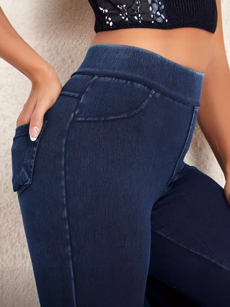 Damen Lässig Unifarben Denim Alle Jahreszeiten Lang Leggings