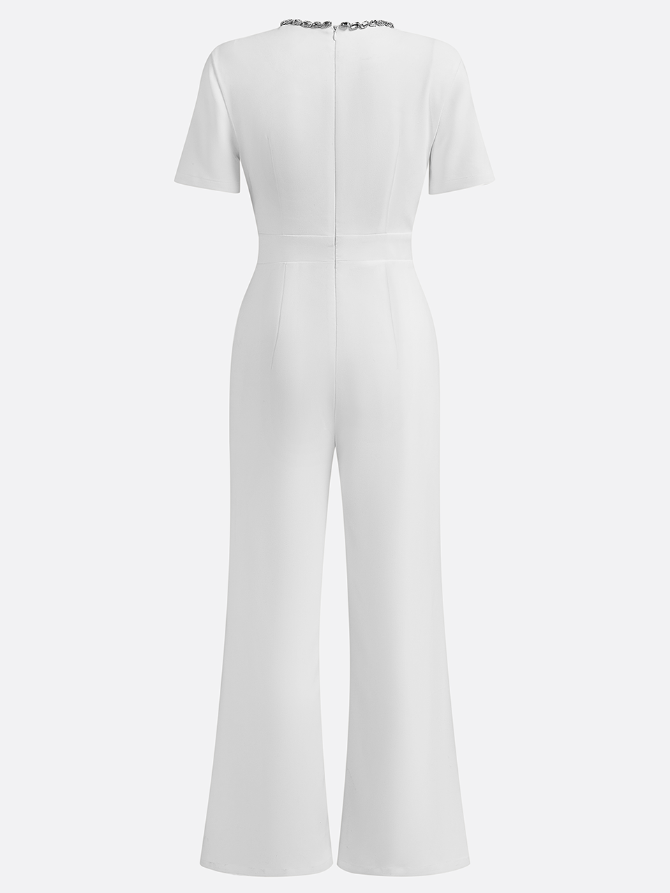 Unifarben Perlen Regelmäßige Passform Urban Rundhals Jumpsuit für Damen