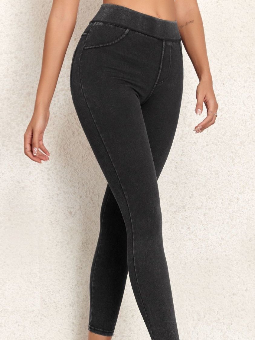 Damen Lässig Unifarben Denim Alle Jahreszeiten Lang Leggings