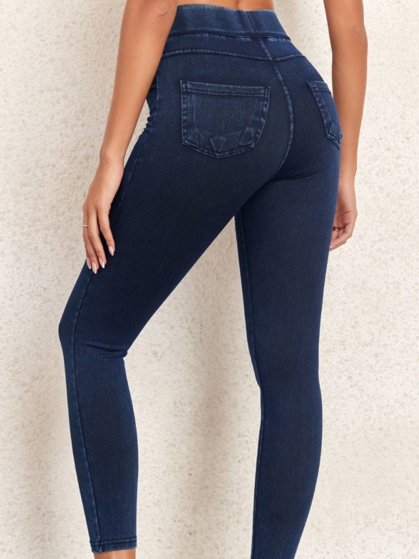 Damen Lässig Unifarben Denim Alle Jahreszeiten Lang Leggings