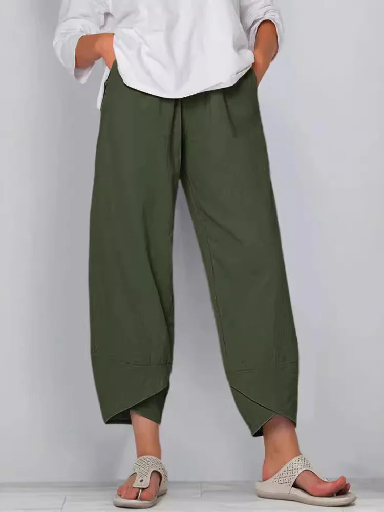 Damen Hose Elastische Taille Gerade Hosen Täglich Ausgehen Lässig Tasche Patchwork Baumwolle Unifarben Frühling/Herbst Hose