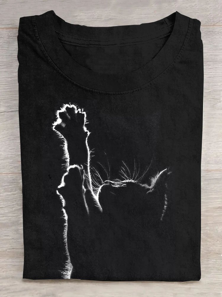 Damen Katze Kurzarm T-Shirts T-Shirt Rundhals Lässig Sommer Oberteile