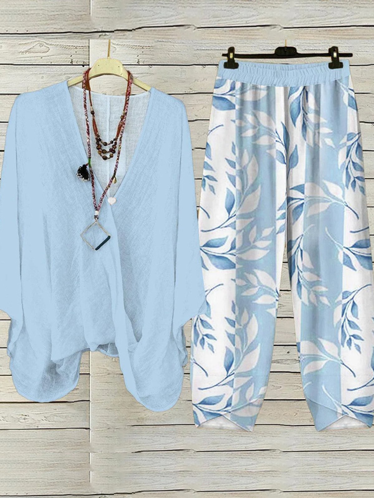 Damen Geblümt Täglich Ausgehen Zwei Stücke Set Dreiviertelärmel Lässig Frühling/Herbst Bluse mit Hose Matching Set