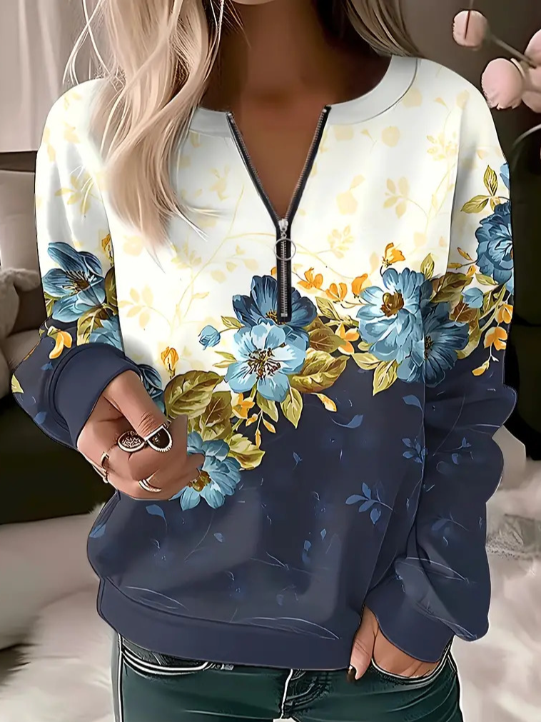 Damen Rundhals Geblümt Lässig Frühling/Herbst Langarm Sweatshirt