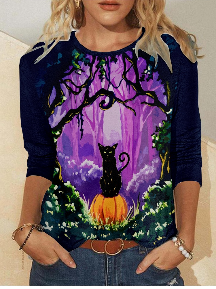 Damen Langarm T-Shirts T-Shirt Frühling/Herbst Halloween Jersey Rundhals Täglich Ausgehen Lässig Oberteile