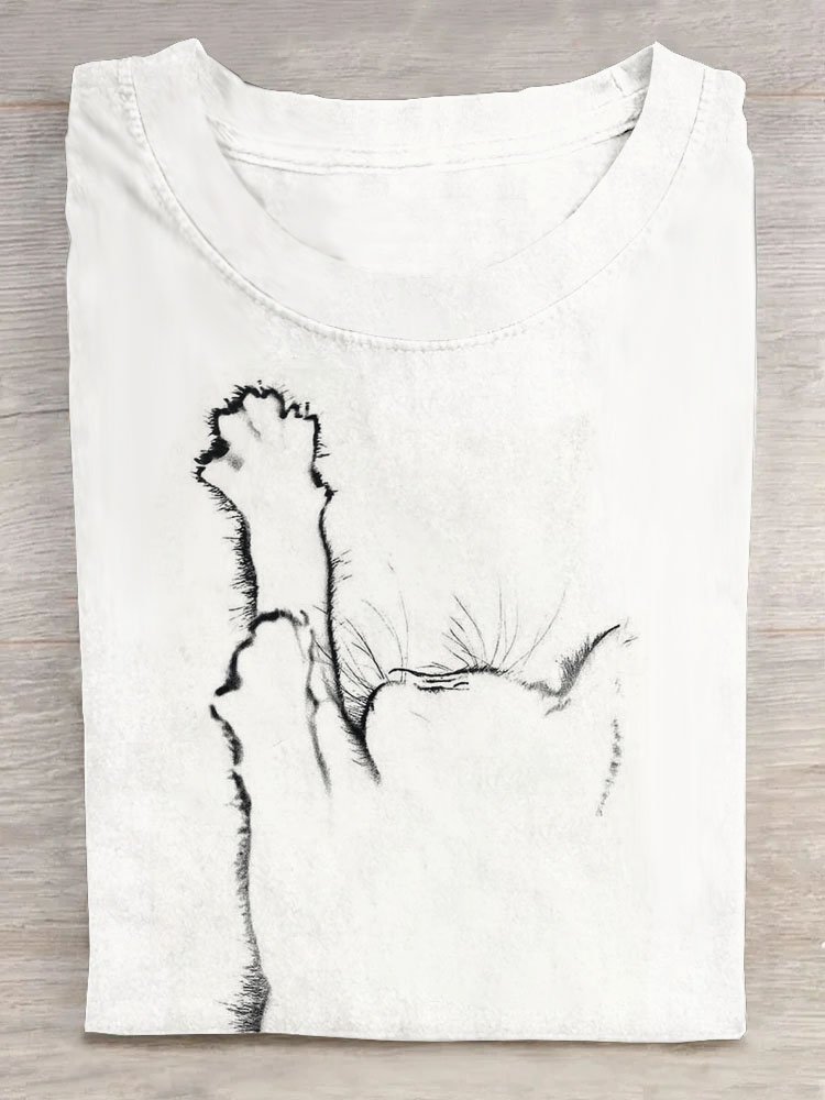 Damen Katze Kurzarm T-Shirts T-Shirt Rundhals Lässig Sommer Oberteile