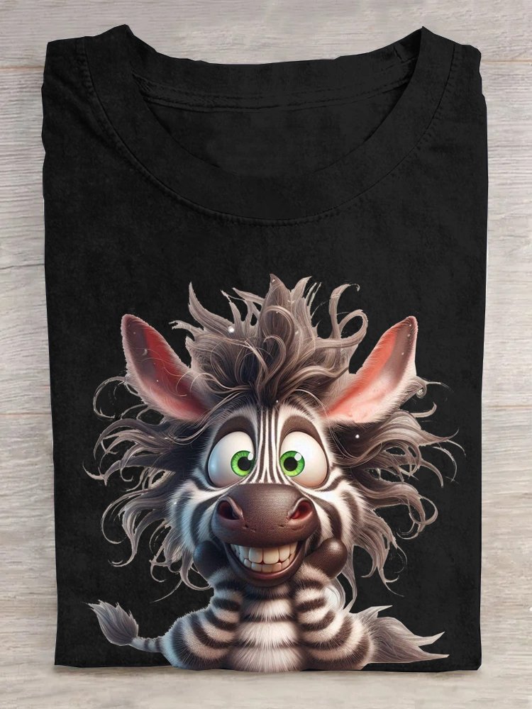 Damen Kurzarm T-Shirts T-Shirt Sommer Zebra Baumwolle Rundhals Täglich Ausgehen Lässig Oberteile