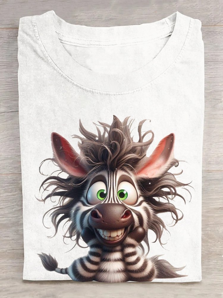 Damen Kurzarm T-Shirts T-Shirt Sommer Zebra Baumwolle Rundhals Täglich Ausgehen Lässig Oberteile