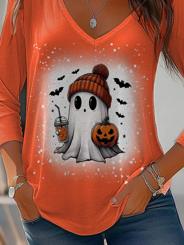 Damen Langarm T-Shirts T-Shirt Frühling/Herbst Halloween Jersey V-Ausschnitt Täglich Ausgehen Lässig Oberteile