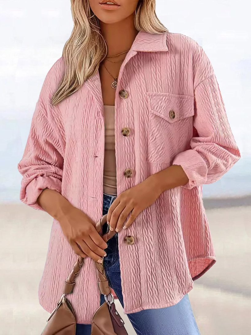 Damen Frühling/Herbst Oberbekleidung Lässig Jacquard Jacquard Unifarben Langarm Hemdkragen Jacke