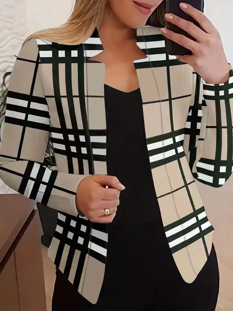 Damen Frühling/Herbst Oberbekleidung Urban Geometrisch Langarm Wickeln Regelmäßig Blazer