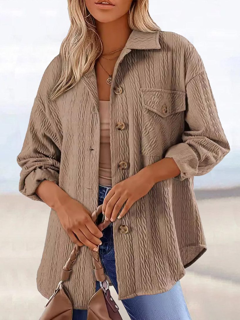 Damen Frühling/Herbst Oberbekleidung Lässig Jacquard Jacquard Unifarben Langarm Hemdkragen Jacke