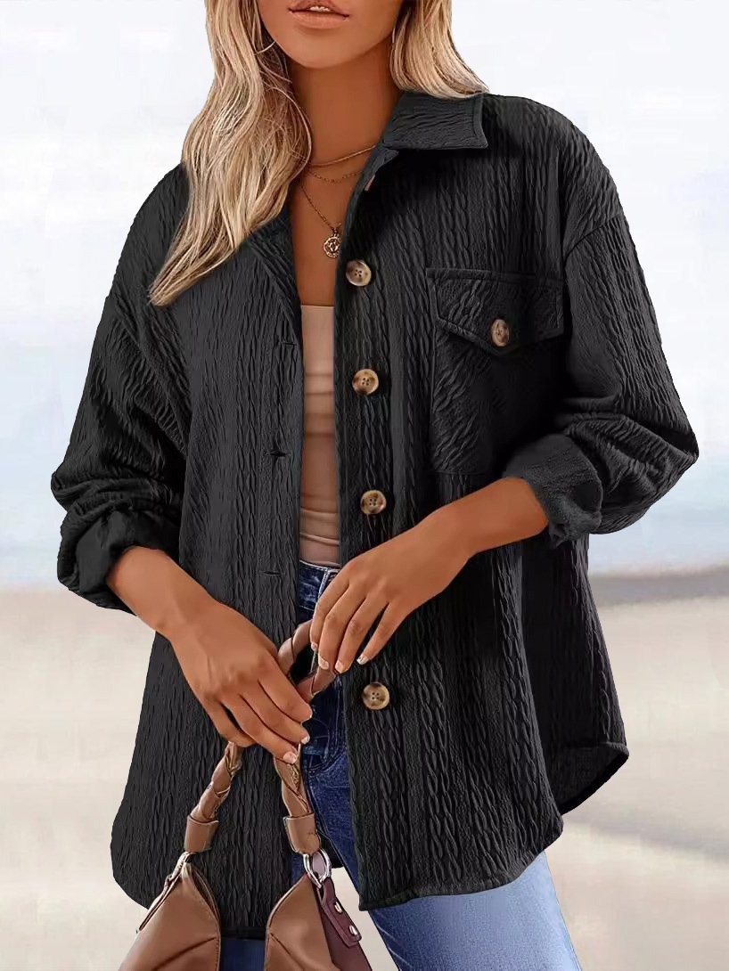 Damen Frühling/Herbst Oberbekleidung Lässig Jacquard Jacquard Unifarben Langarm Hemdkragen Jacke