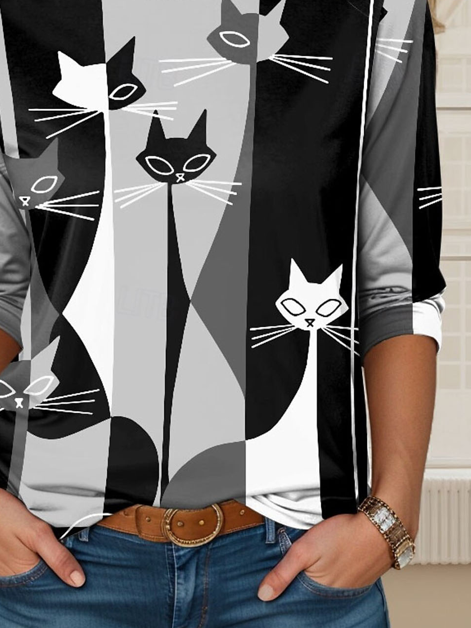 Damen Langarm T-Shirts T-Shirt Frühling/Herbst Katze Jersey Rundhals Täglich Ausgehen Lässig Oberteile