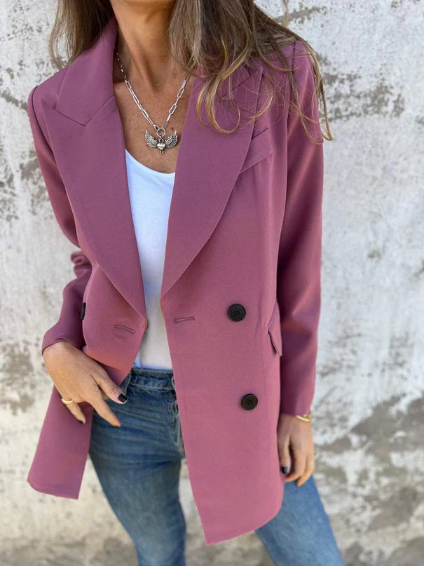 Damen Frühling/Herbst Oberbekleidung Urban Unifarben Langarm Schalkragen Mittellang Blazer