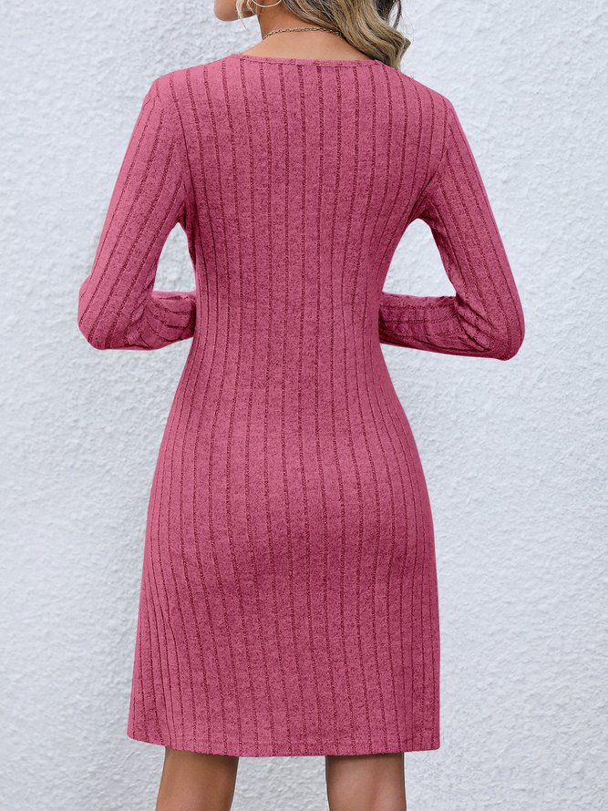 Damen Langarm Frühling/Herbst Unifarben Geknöpft Jersey Kleid V-Ausschnitt Täglich Ausgehen Lässig Midi H-Linie