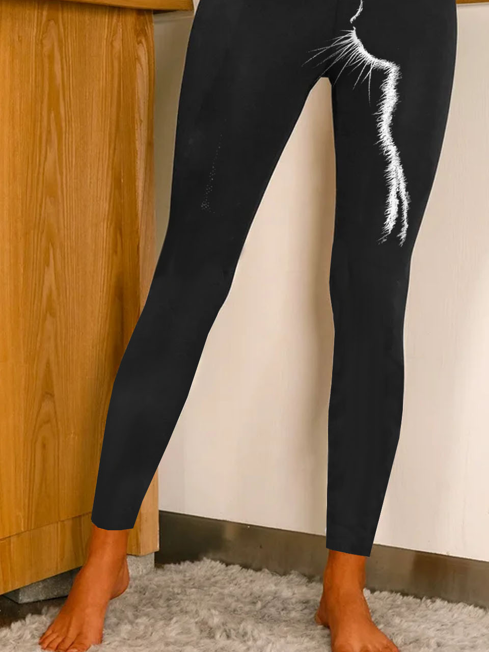 Damen Lässig Katze Jersey Alle Jahreszeiten Lang Leggings