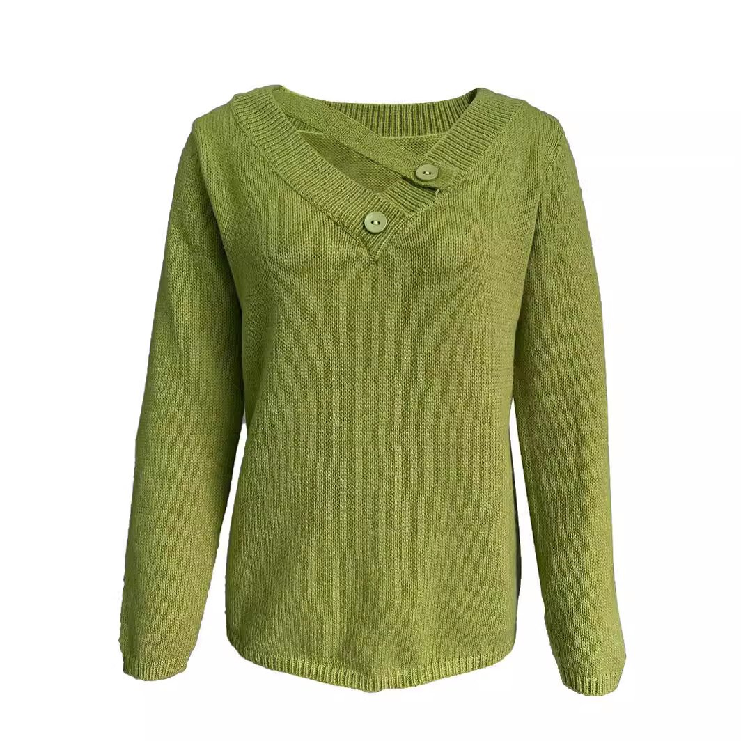 Damen Perlen Frühling/Herbst Unifarben Lässig Langarm V-Ausschnitt Garn/Wollgarn Pullover