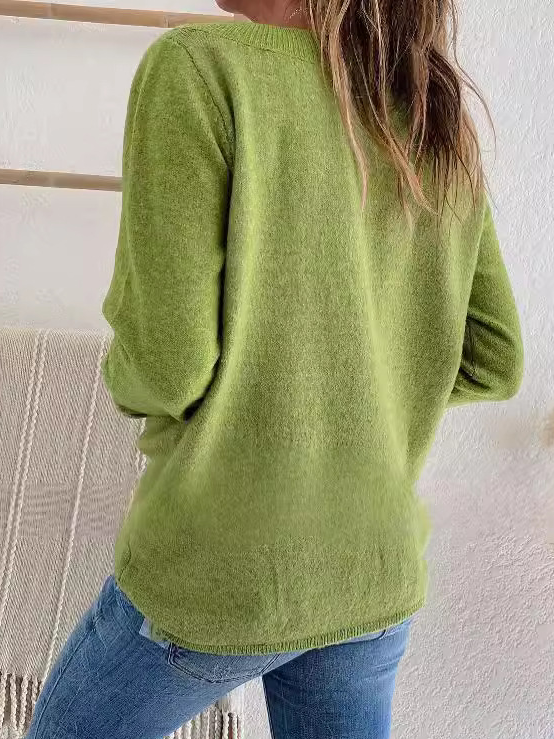 Damen Perlen Frühling/Herbst Unifarben Lässig Langarm V-Ausschnitt Garn/Wollgarn Pullover